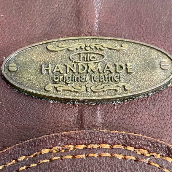 HLC Handmade brown leather multi pocket messenger bag satchel missing strap EUC - Picture 2 of 8